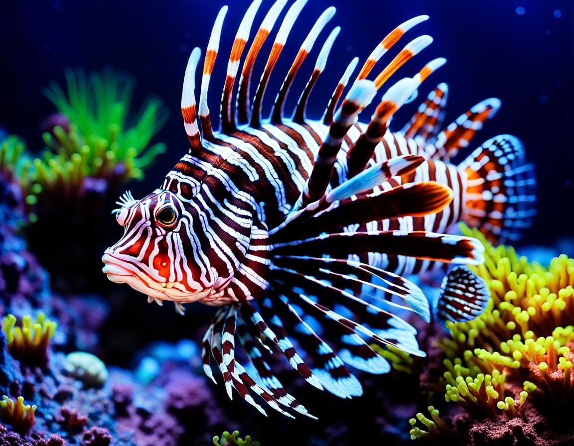 Fluorescent Lionfish in Ultrarealistic Giger Style