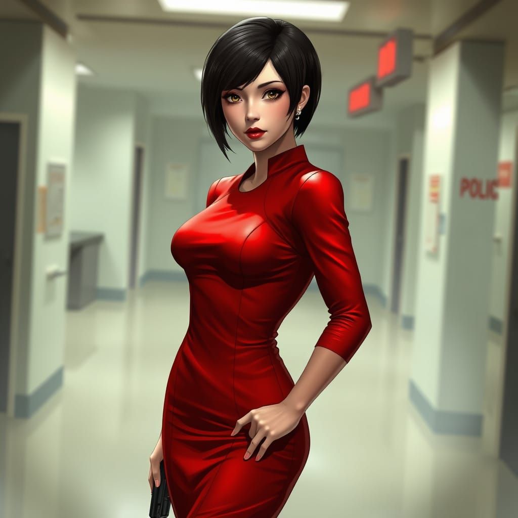 Ada Wong in Red Dress at Police Station