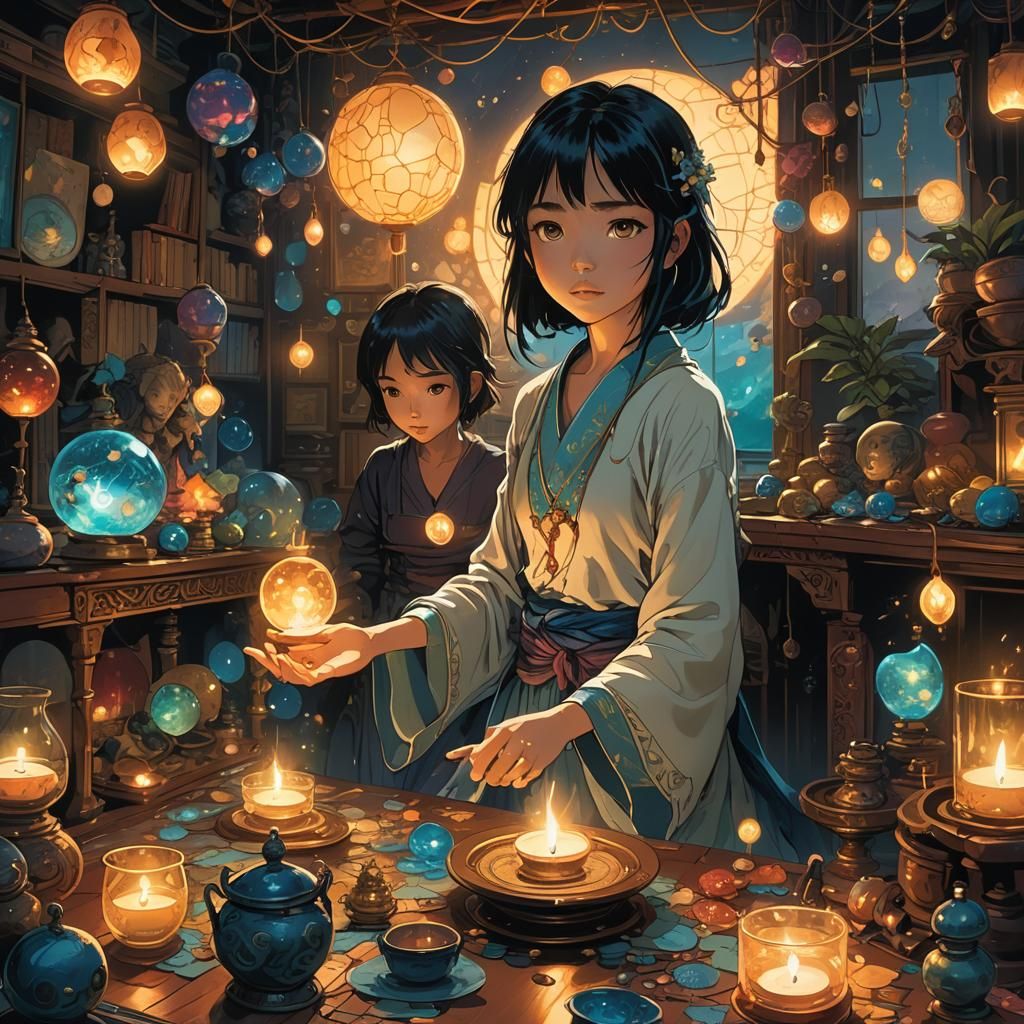 Mysterious Figure Surrounded by Mystical Objects