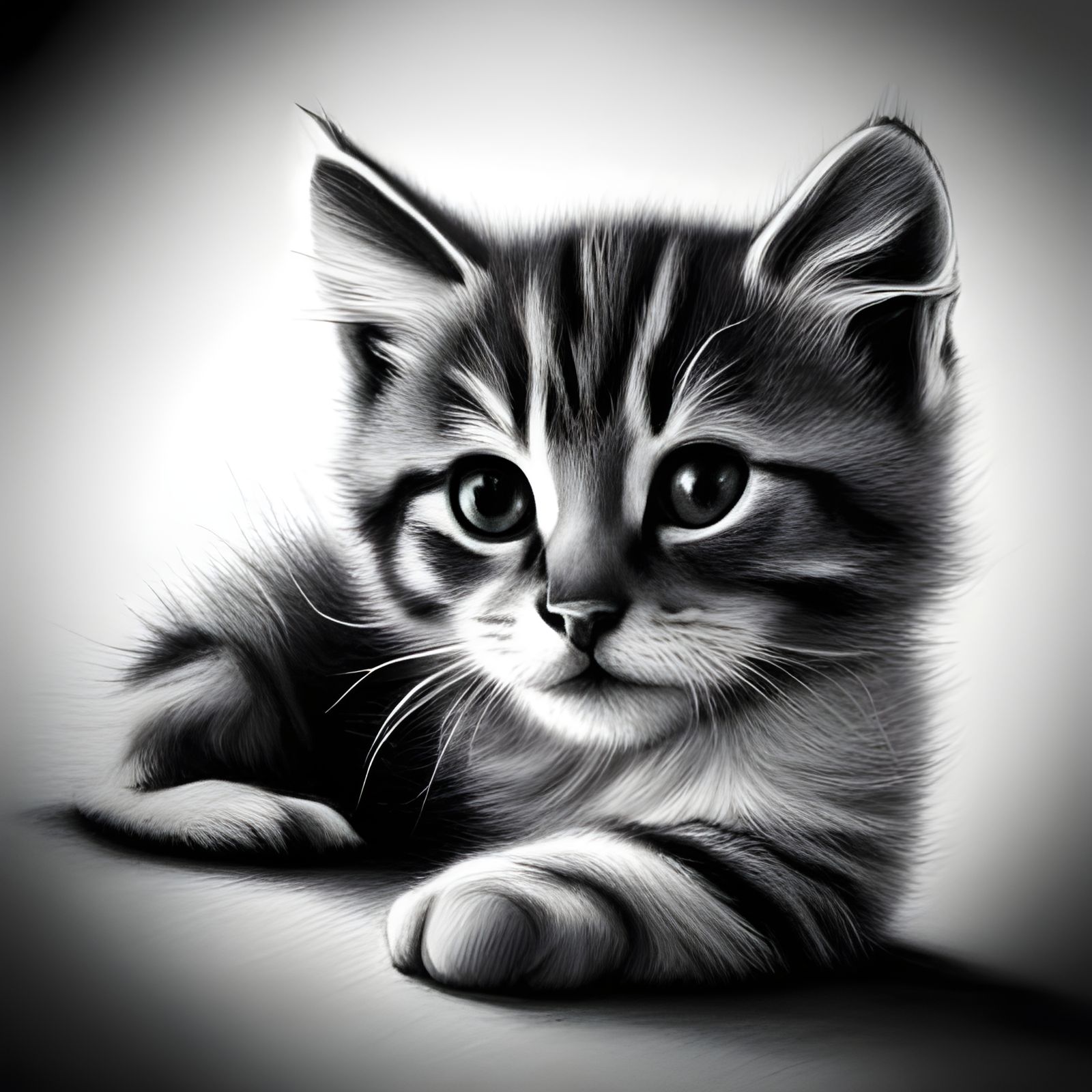 Hyperdetailed Charcoal Drawing of a Cute Kitten