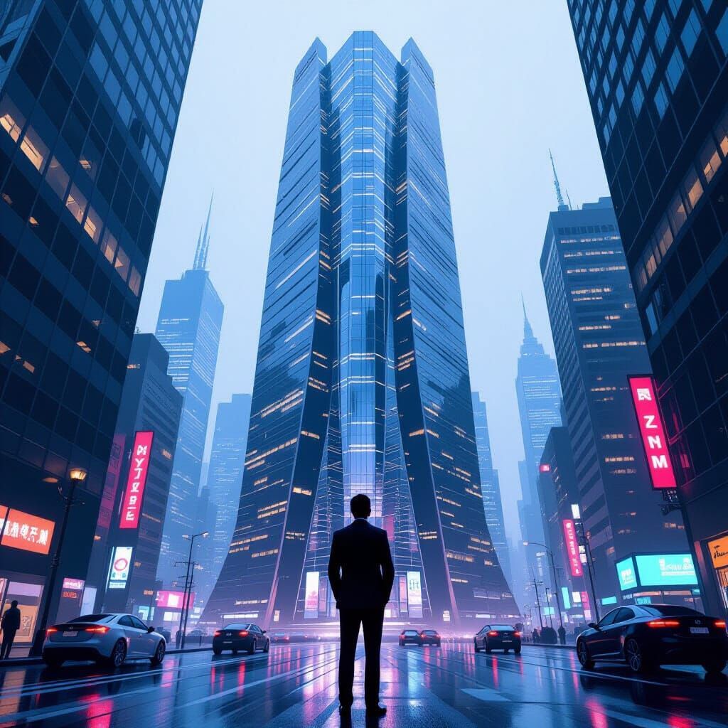 Futuristic Skyscraper Scene with Neon Accents