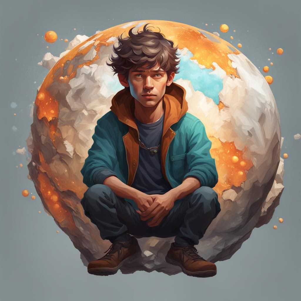 Boy with Floating Magic Rocks Portrait