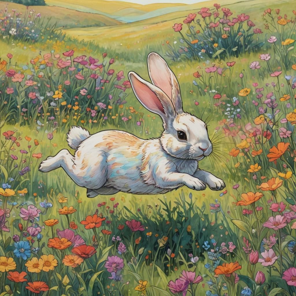 Mythical Bunny Doing Tricks in Alcohol Ink Style