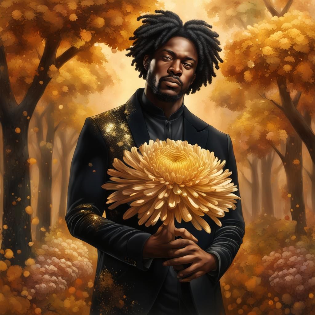 Handsome Man in Autumn Garden: Hyperrealistic Splash Art