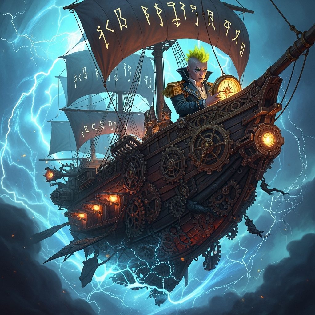 Gothic Pirate Captain in Steampunk Airship