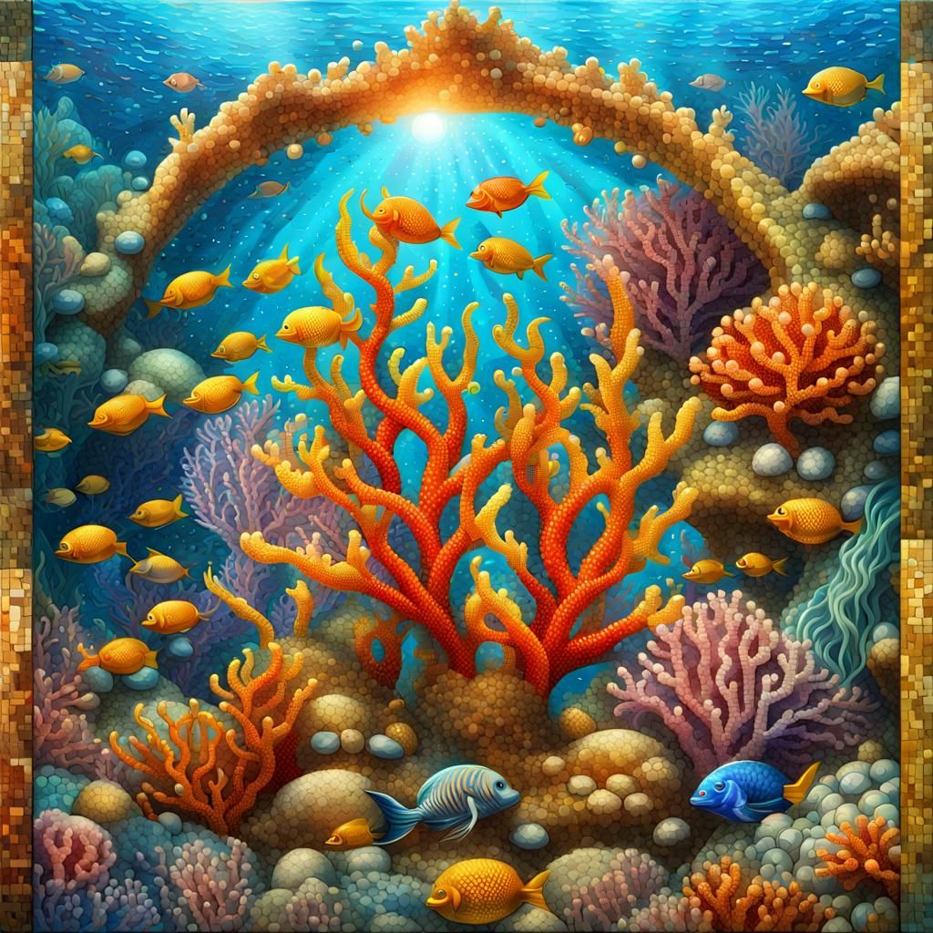 Mermaid in Coral Reef Mosaic: A Cinematic Masterpiece