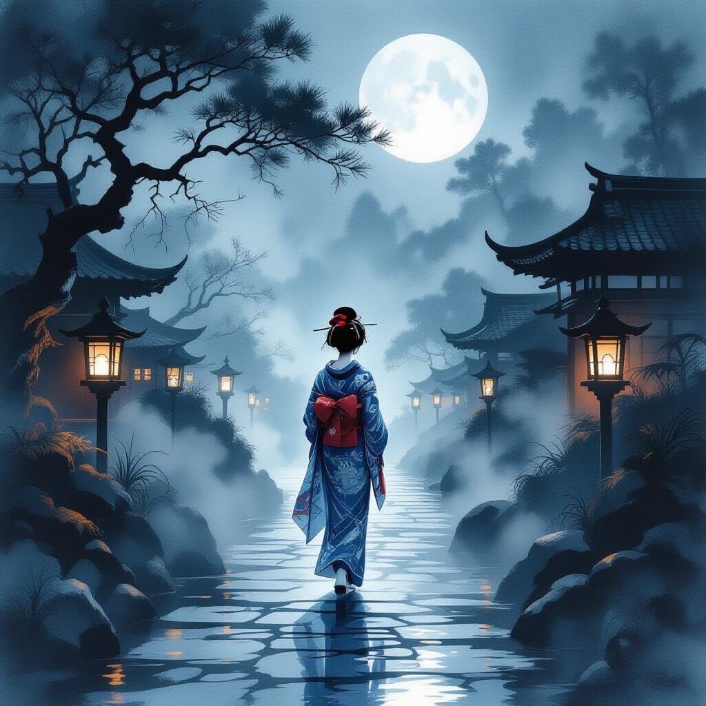 Ethereal Geisha in Haunted Japanese Garden