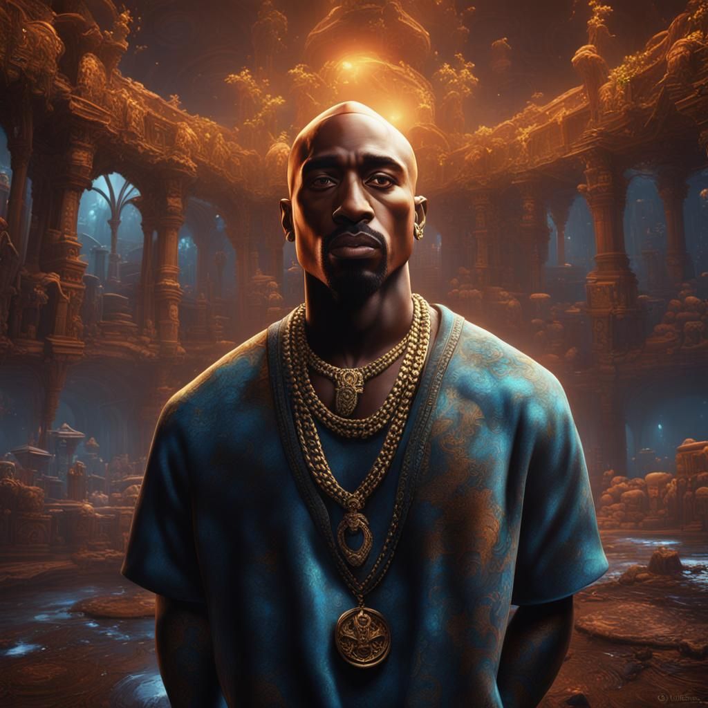 Tupac Shakur Portrait as Detailed Matte Painting