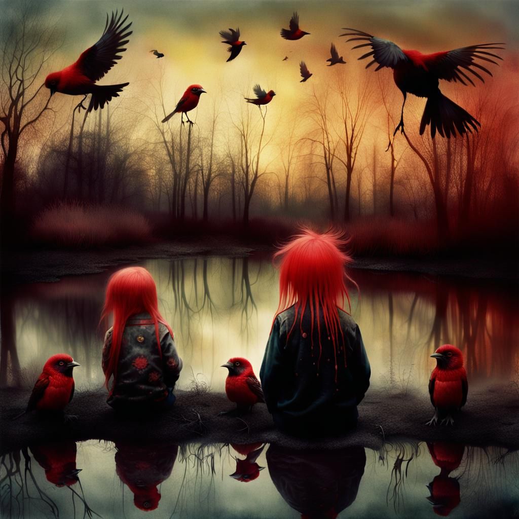 Ornate Birds and Children: A Surreal Photo