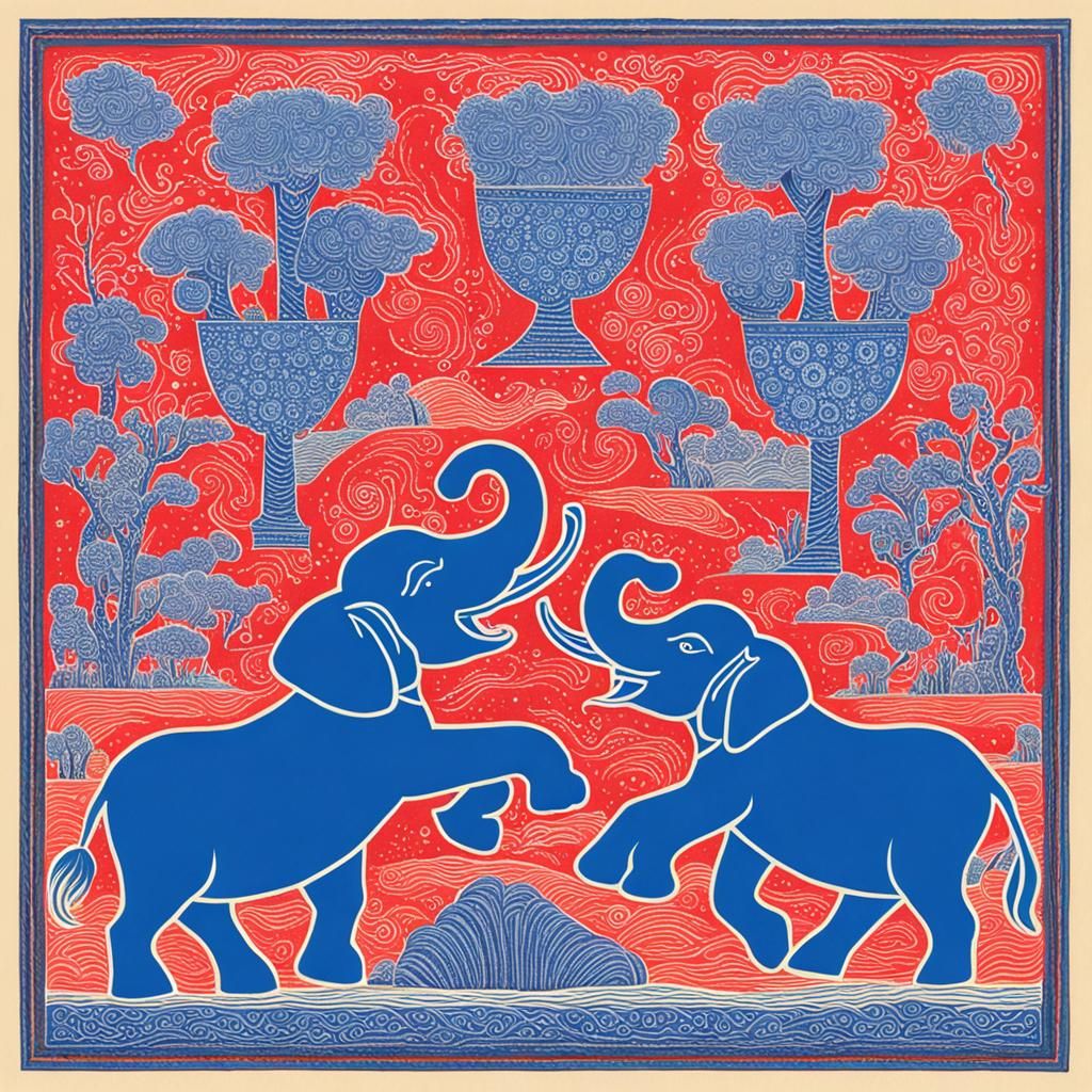 Blue Donkey Versus Red Elephant Digital Art