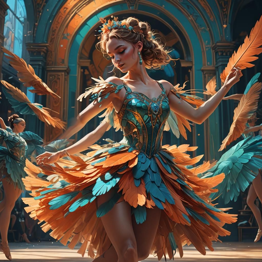 Ballerina in Feathered Dress: Digital Art