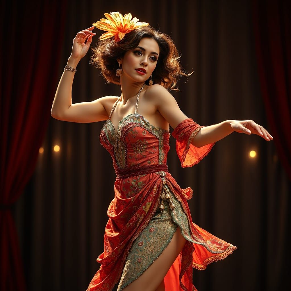 Sensual Cabaret Dancer in Art Deco Style