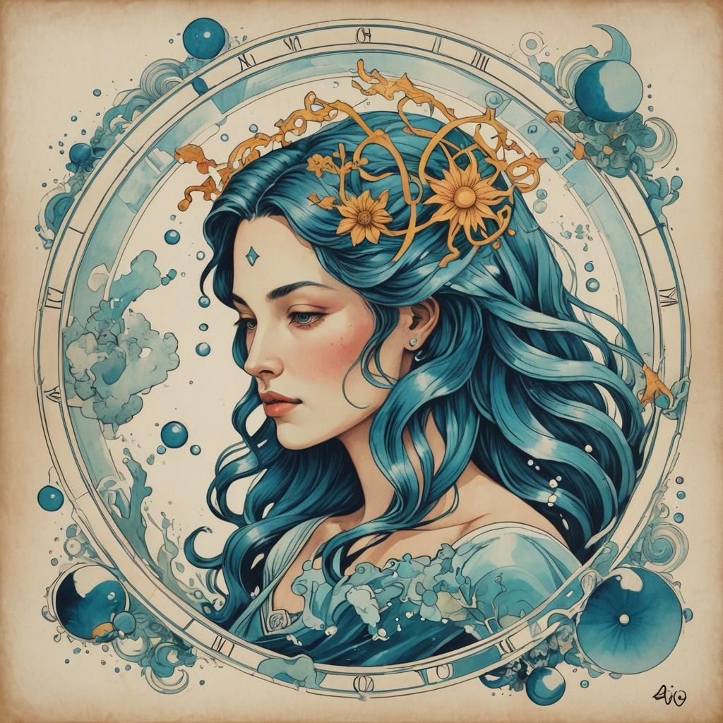 Ethereal Aquarius Woman: Air Element Artwork