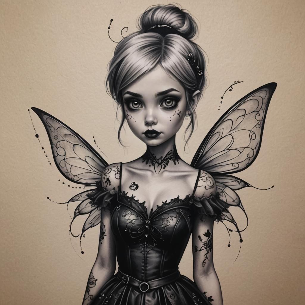 Goth Tinkerbell Tattoo Design in Hyperrealism
