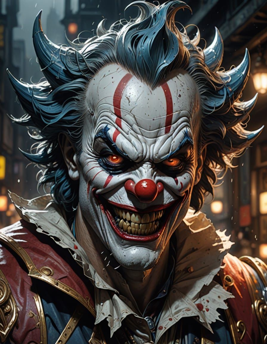 Detailed Portrait of a Demonic Clown in Comic Art Style
