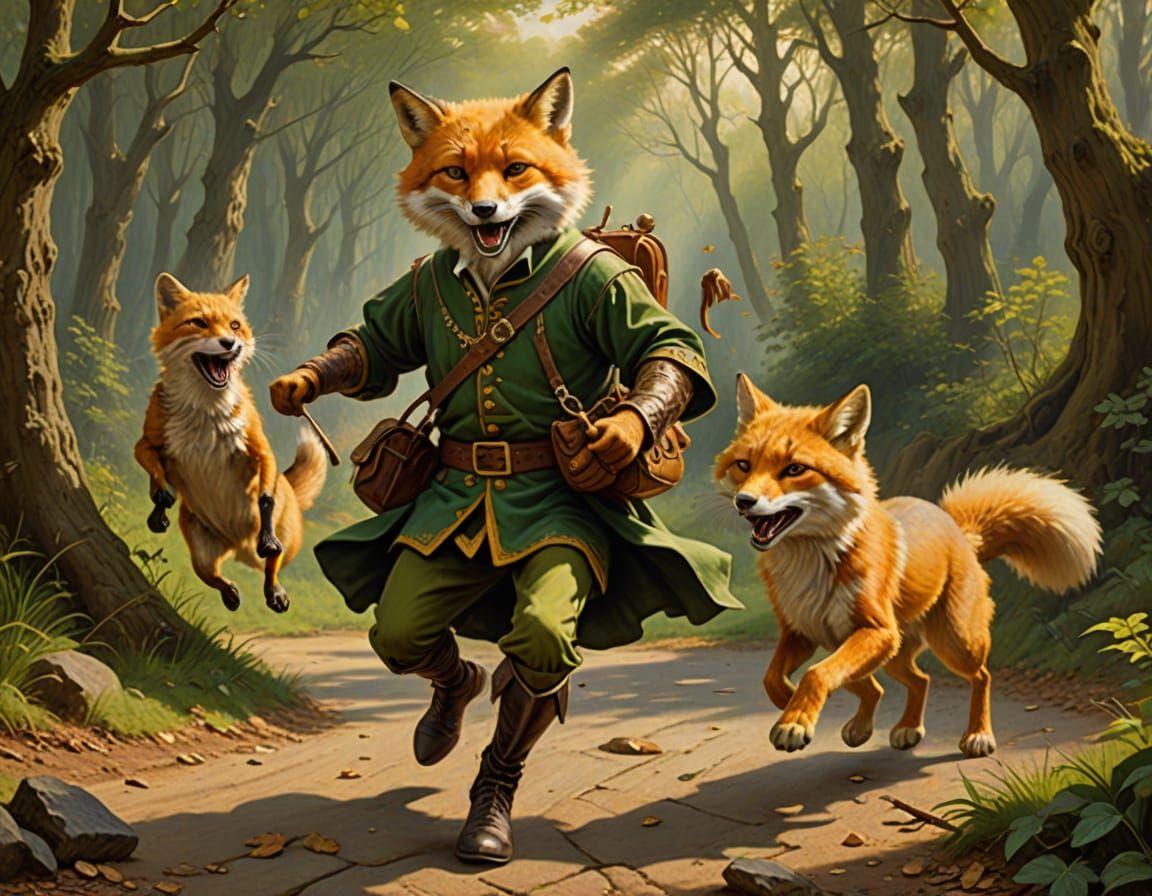 Four-Legged Fox Robin Hood in High Fantasy Oil Painting