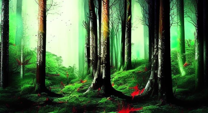 Cinematic Spring Forest in Modern Art Style