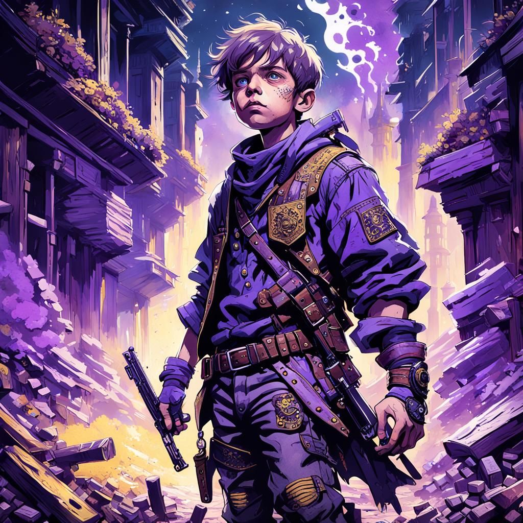 Guilty Child with Purple Eyes in Dark Fantasy Art