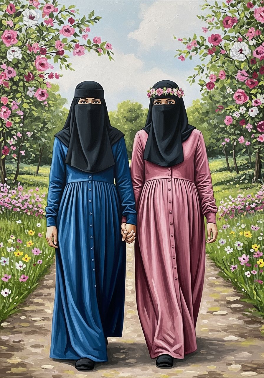 Swedish Women Walking in Floral Landscape