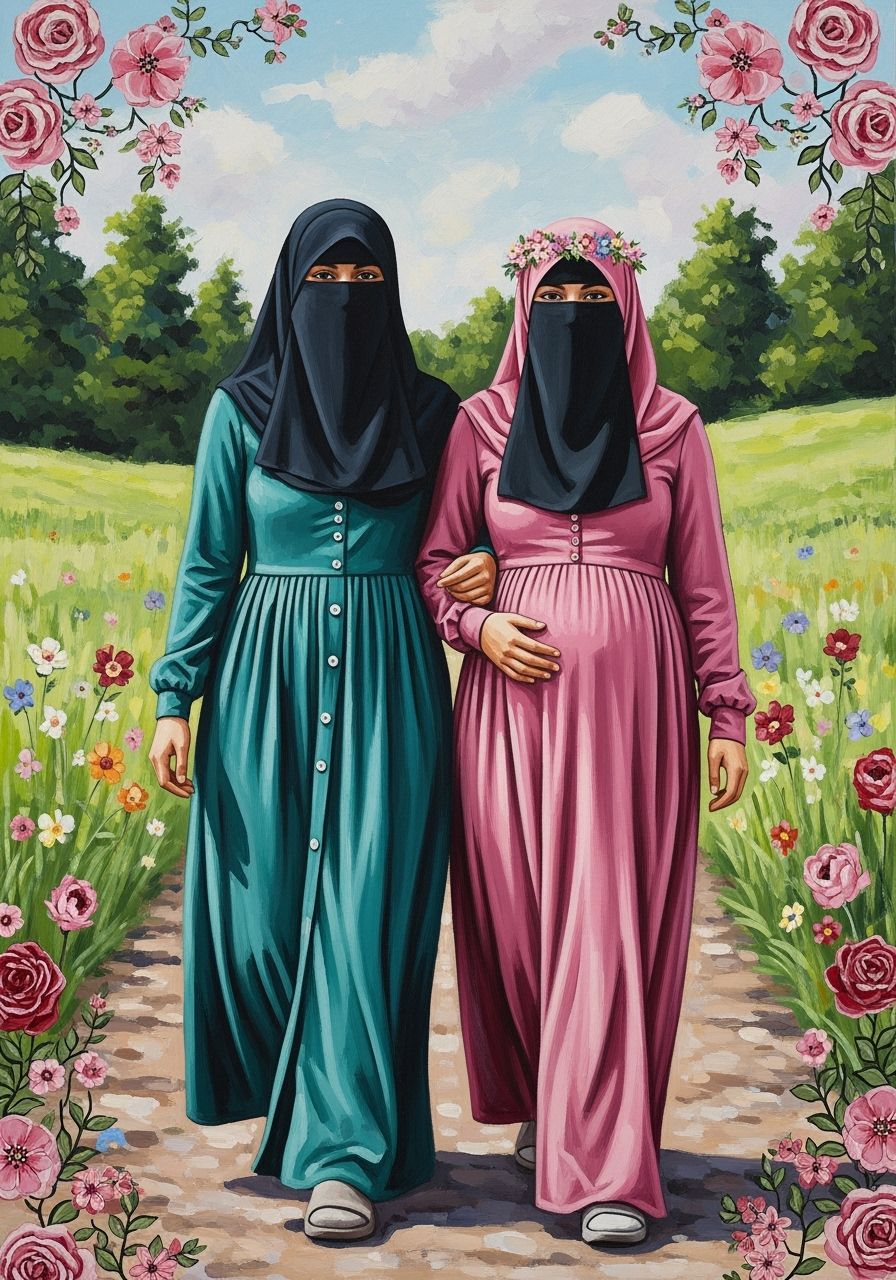 Swedish Women in Floral Landscape, Expressive Abstraction