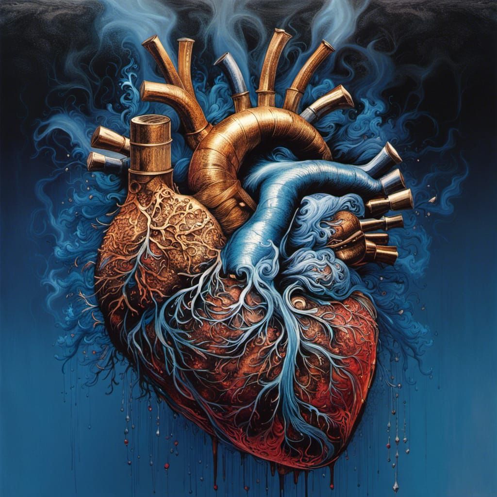 Liquid Ink Heart Dissolving into Blue Smoke