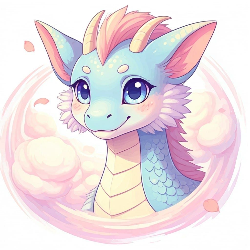 Pastel Kawaii Dragon with Cherry Blossoms, Manga Style