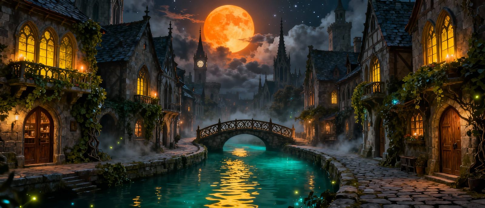 Enchanting Medieval Fantasy City by Night