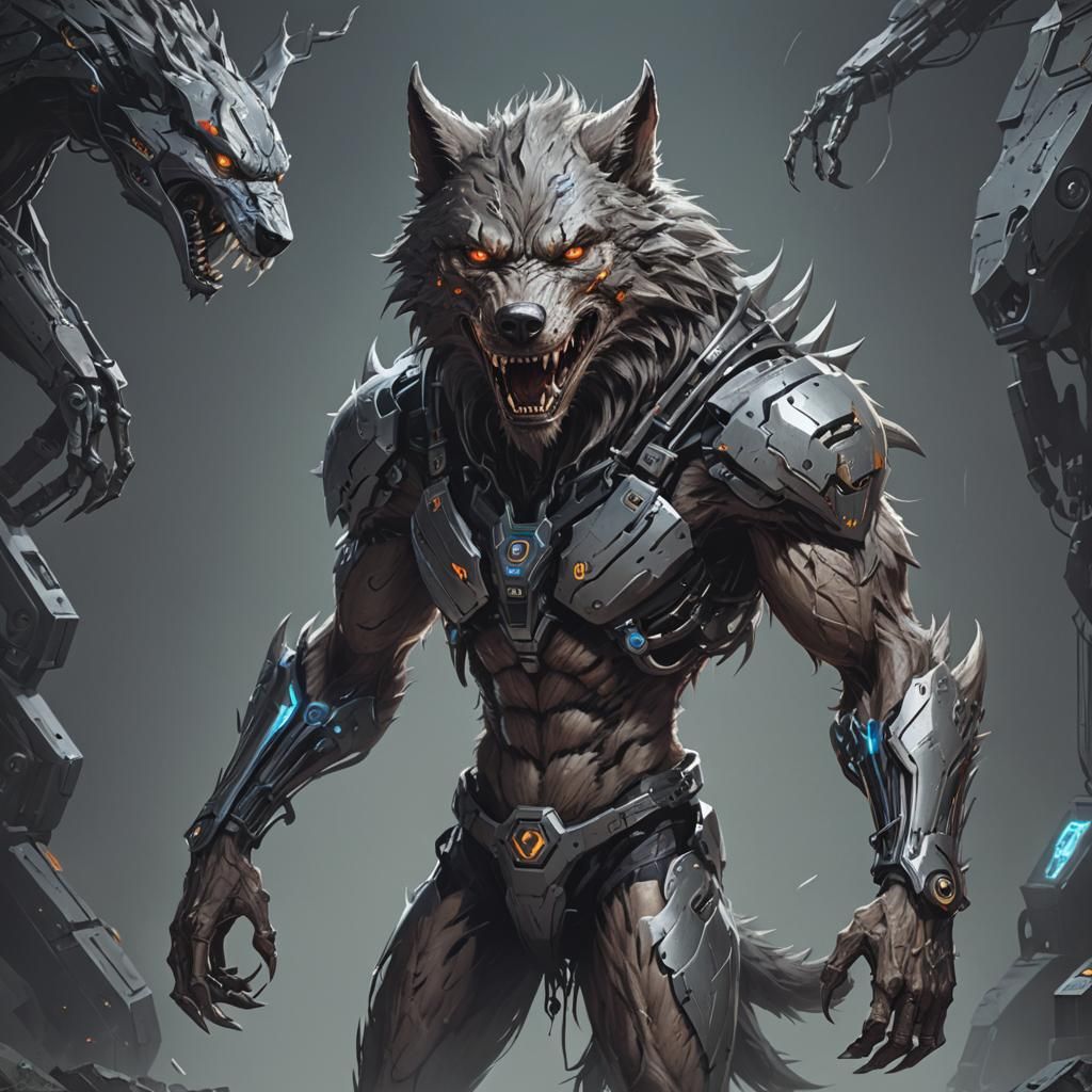 Cybernetic Werewolf in Cyberpunk Style