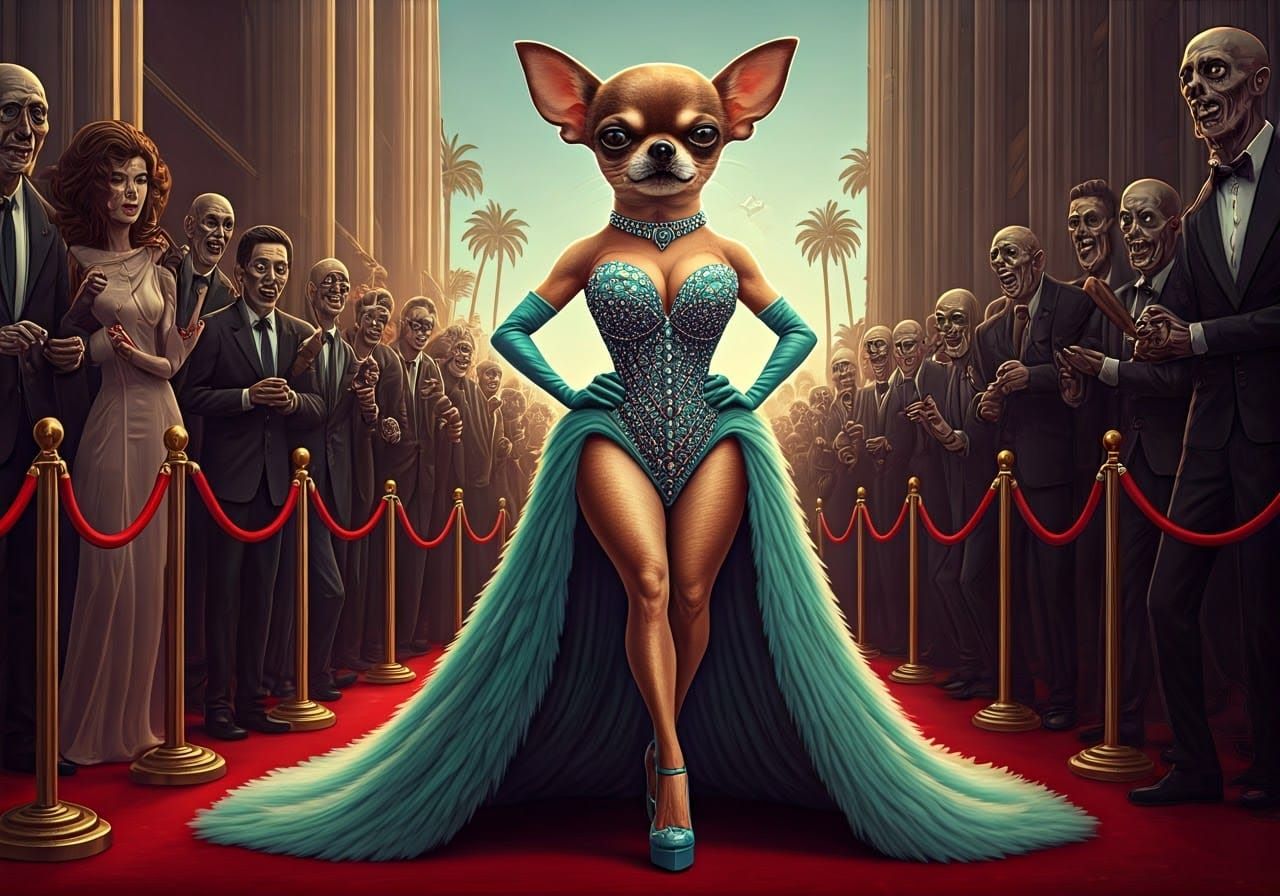 Svelte Chihuahua Dominates Red Carpet in Exaggerated Satiric...