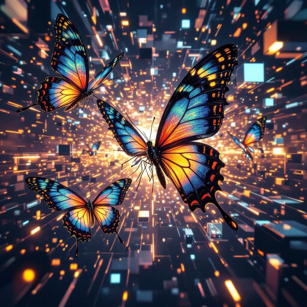 Biomechanical Butterflies in Cosmic Flight: Surreal Render