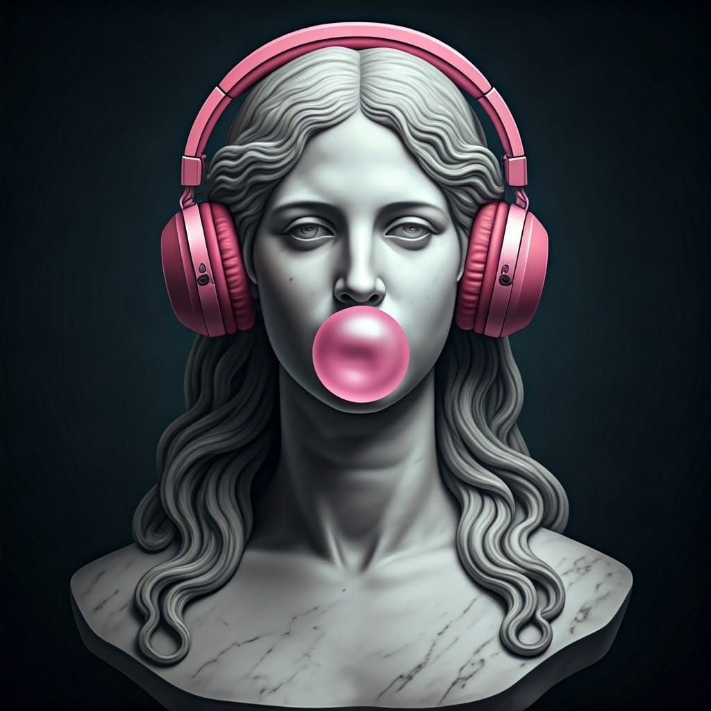 Pink Headphone Sculpture in Hyper-Realistic Renaissance Styl...
