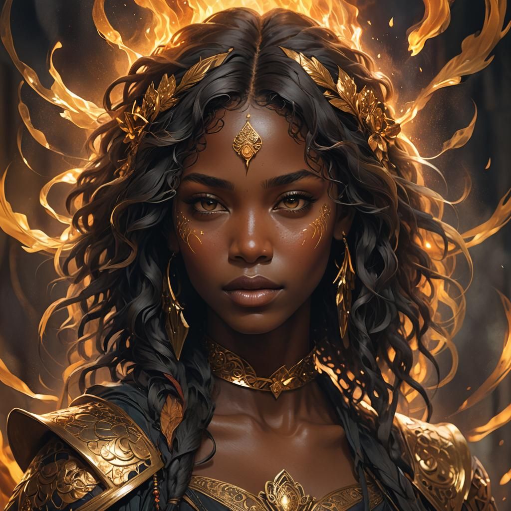 Golden Fantasy Woman Portrait in Art Nouveau Style