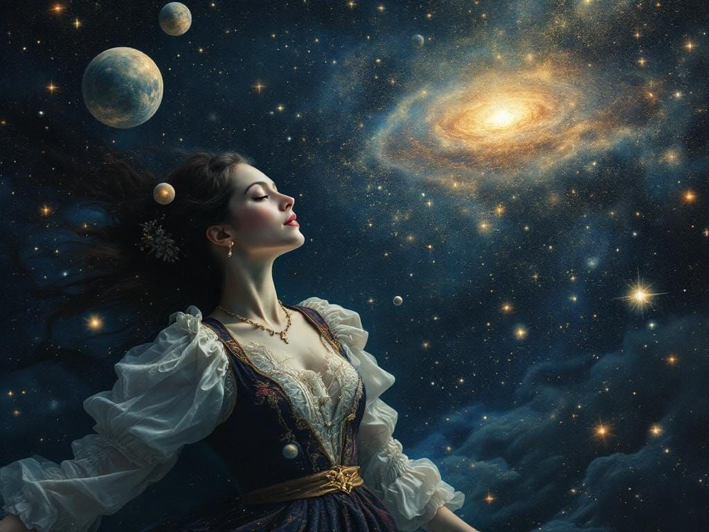 Surreal Swiss Woman Floating in Space