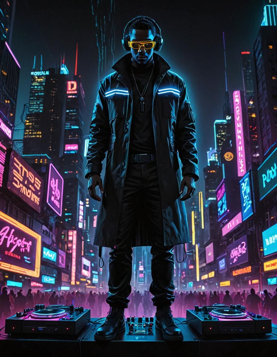 Neon Night: The Black Shadow in Cyberpunk Style