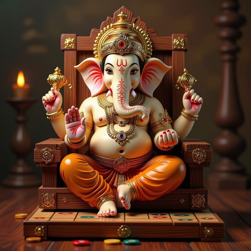 Lord Ganesha Carrom Board Art: Hyperrealistic Digital Render...