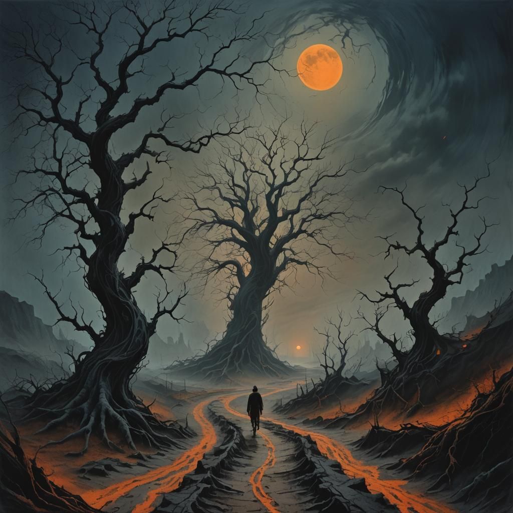 Dark Fantasy Figure Under Black Moon