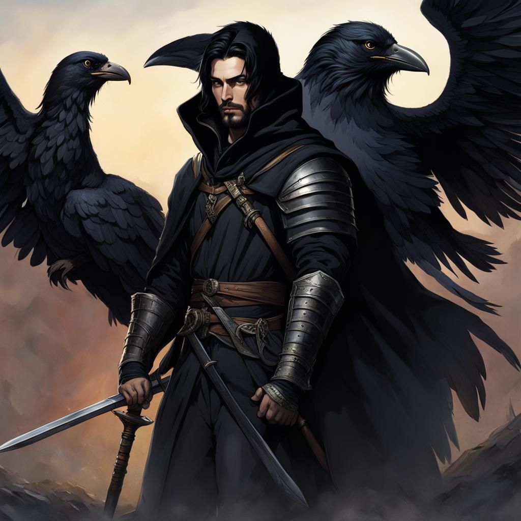 Young Man with Raven in Feathered Cloak