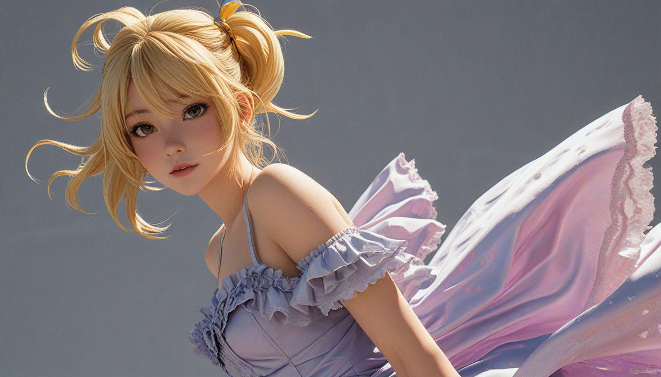 Blonde Goddess in Elegant Dress, Anime-Style