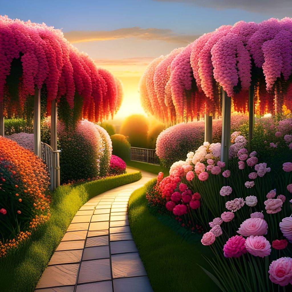 Award Winning English Flower Garden at Sunset