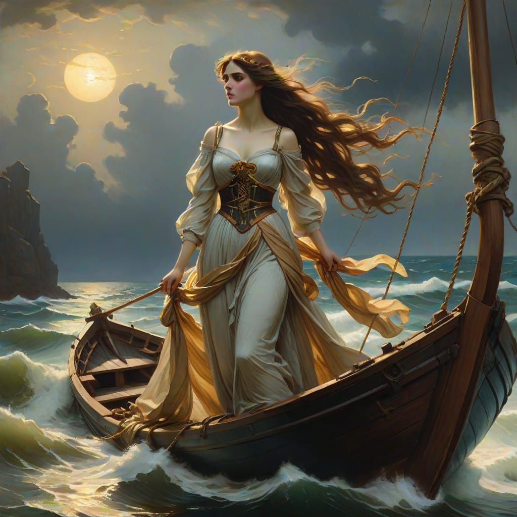 Majestic Siren Ship Figurehead in Warm, Golden Light