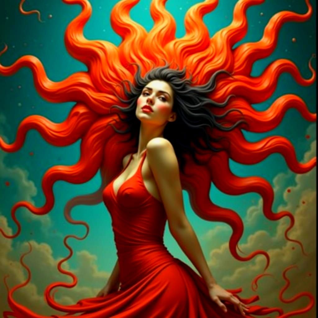 Vivid Crimson and Scarlet Swirling Forms