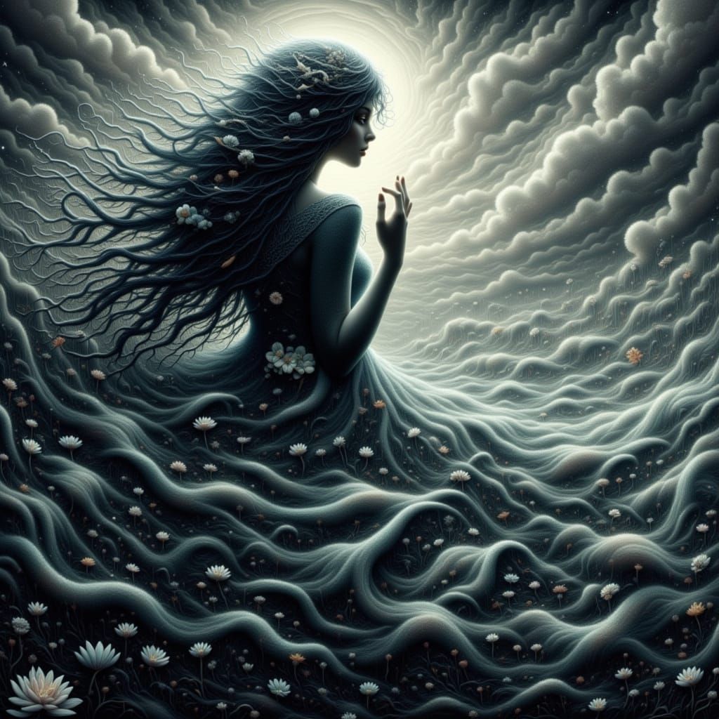 Surreal Floral Frenzy in Tapestry Oil Style