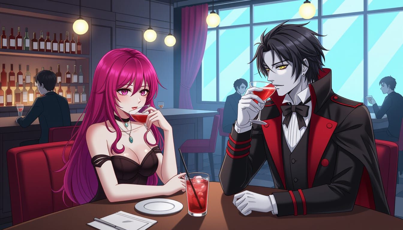 Vampire at Bar in Manga Style