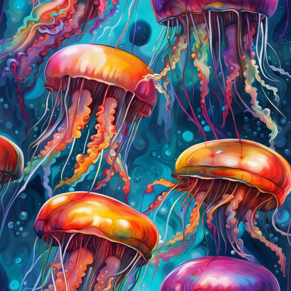 Colorful Jellyfish in Graffiti Street Art Style