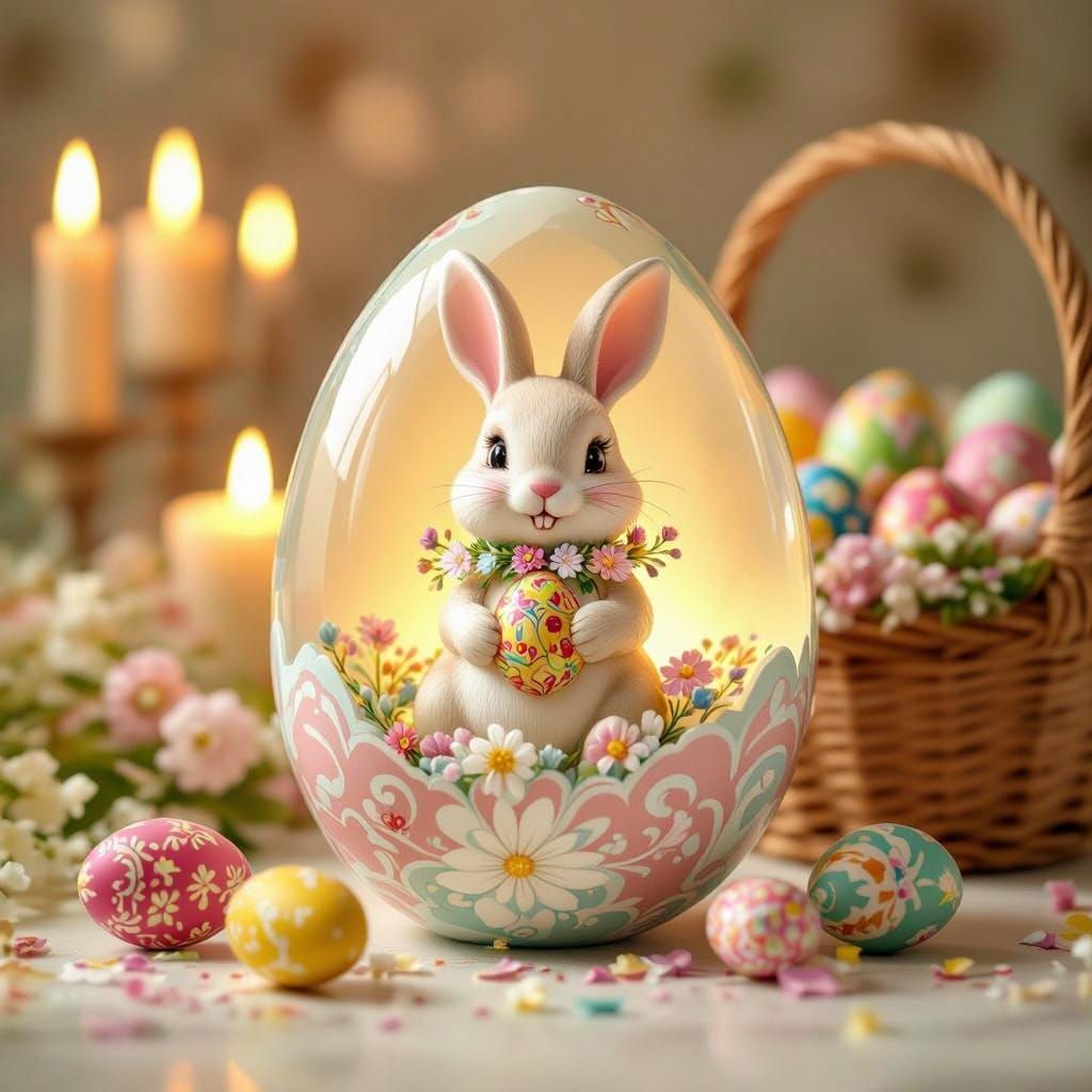 Whimsical Easter Scene in Pastel Hues