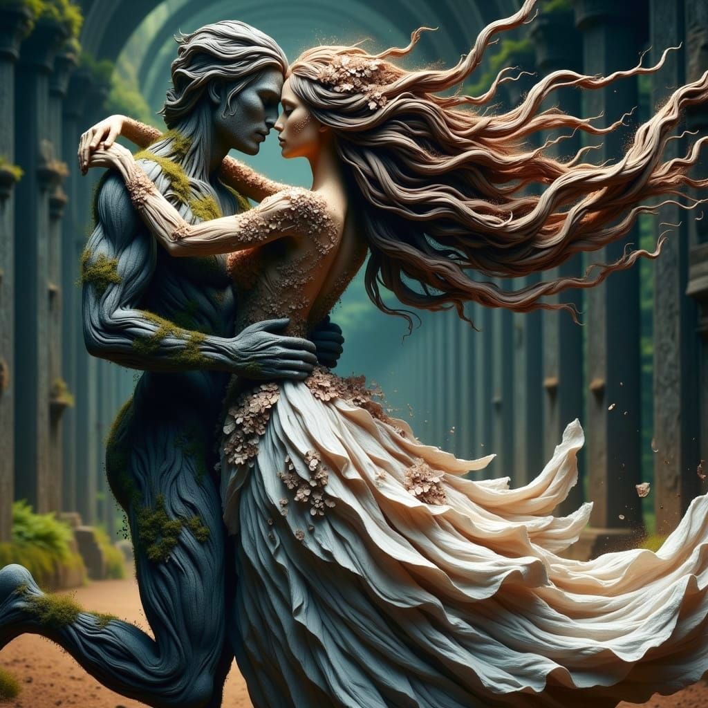 Gothic Stone Man and Woman in Seductive Pose