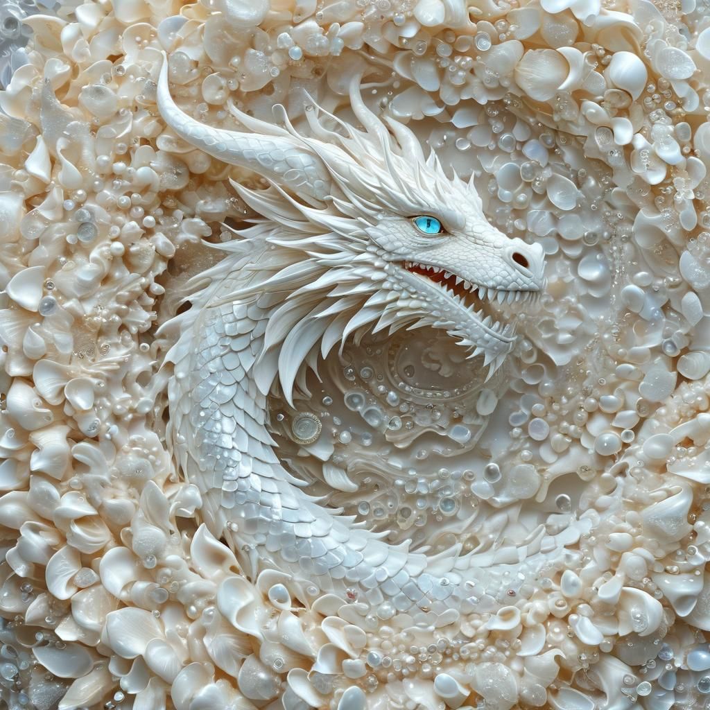Surreal White Dragon in Coral Vortex: Digital Art