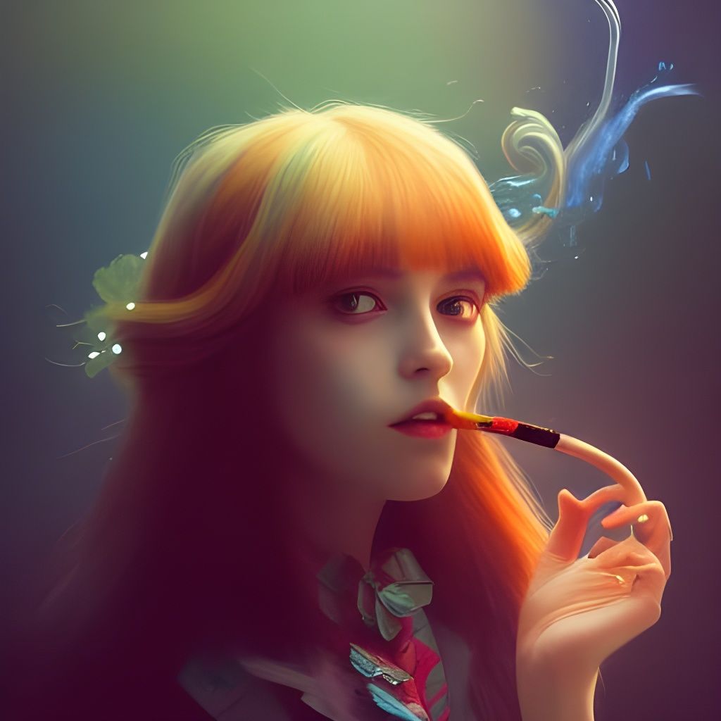 Alice in Wonderland Caterpillar Portrait, Detailed Digital A...