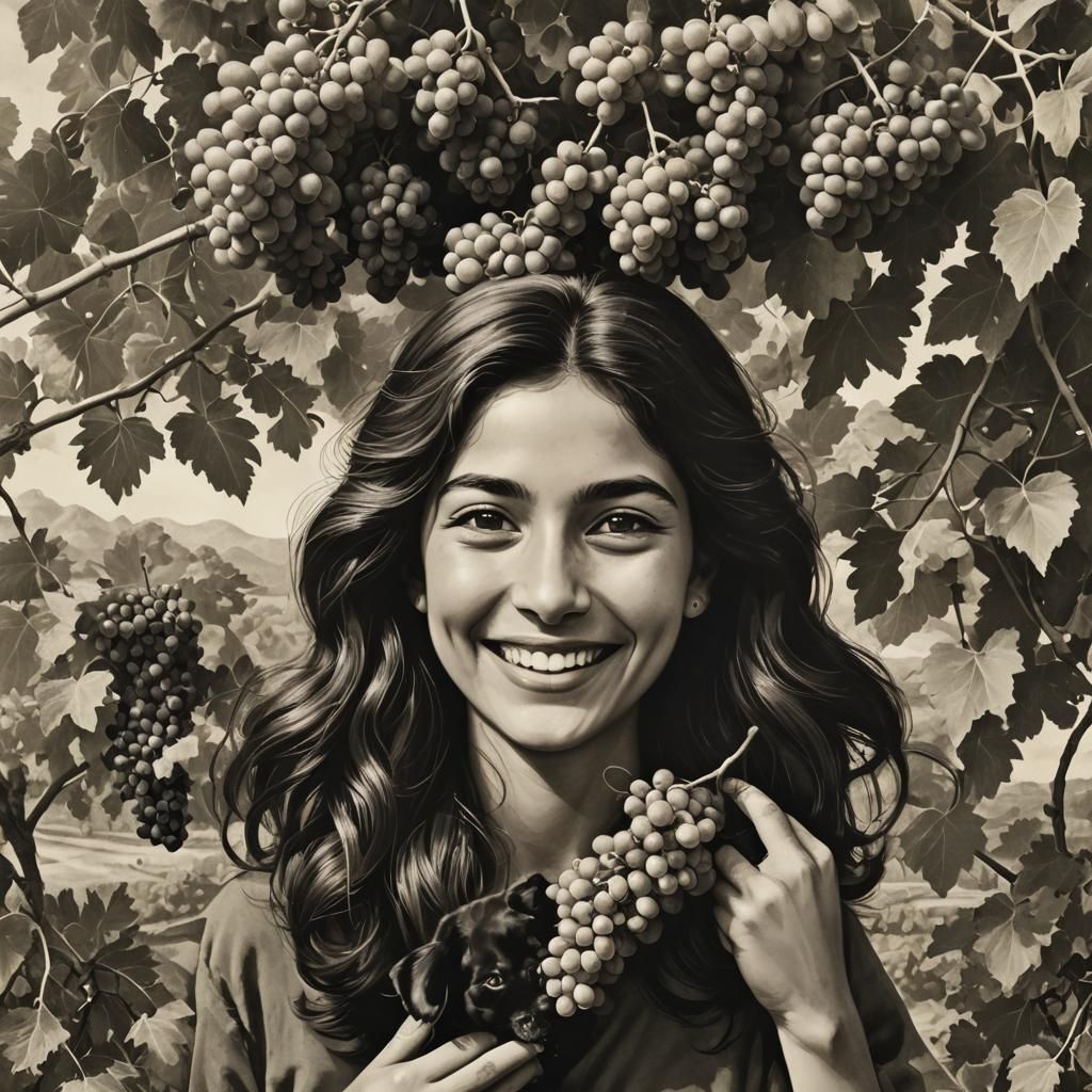 Woman Harvesting Grapes in Vineyard