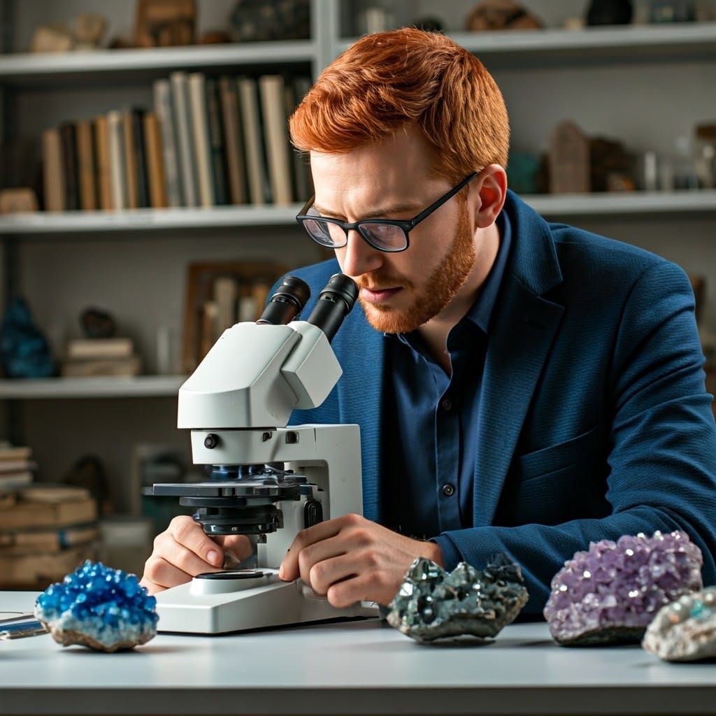 Geologist Examining Crystals in Modern Lab, Professional Por...